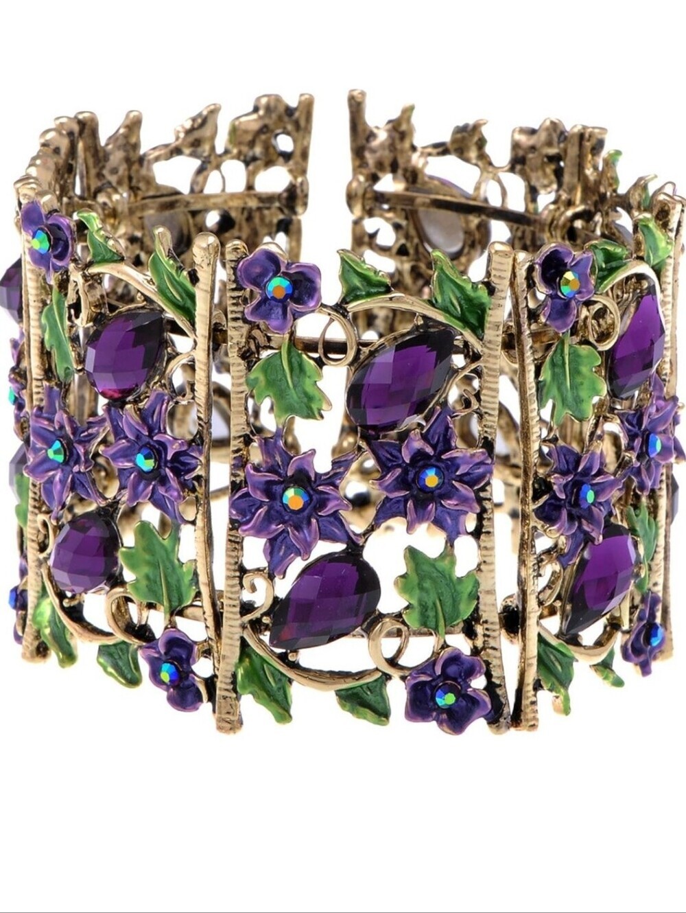 Vintage-Inspired Purple Floral Statement Bracelet